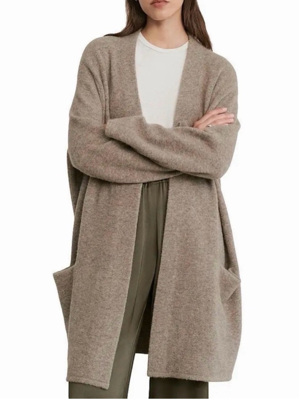 Jenni Kayne Open-Front Cardigan in Taupe Heather